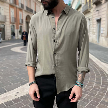 Camicia slim in viscosa verde - FLAG STORE